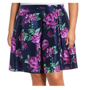 NWT Sequin Hearts Floral Print A-Line Skirt Navy